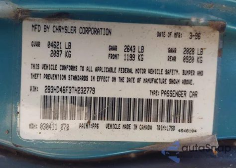 1996 Dodge Intrepid from USA, damaged, VIN 2B3HD46F3TH232779